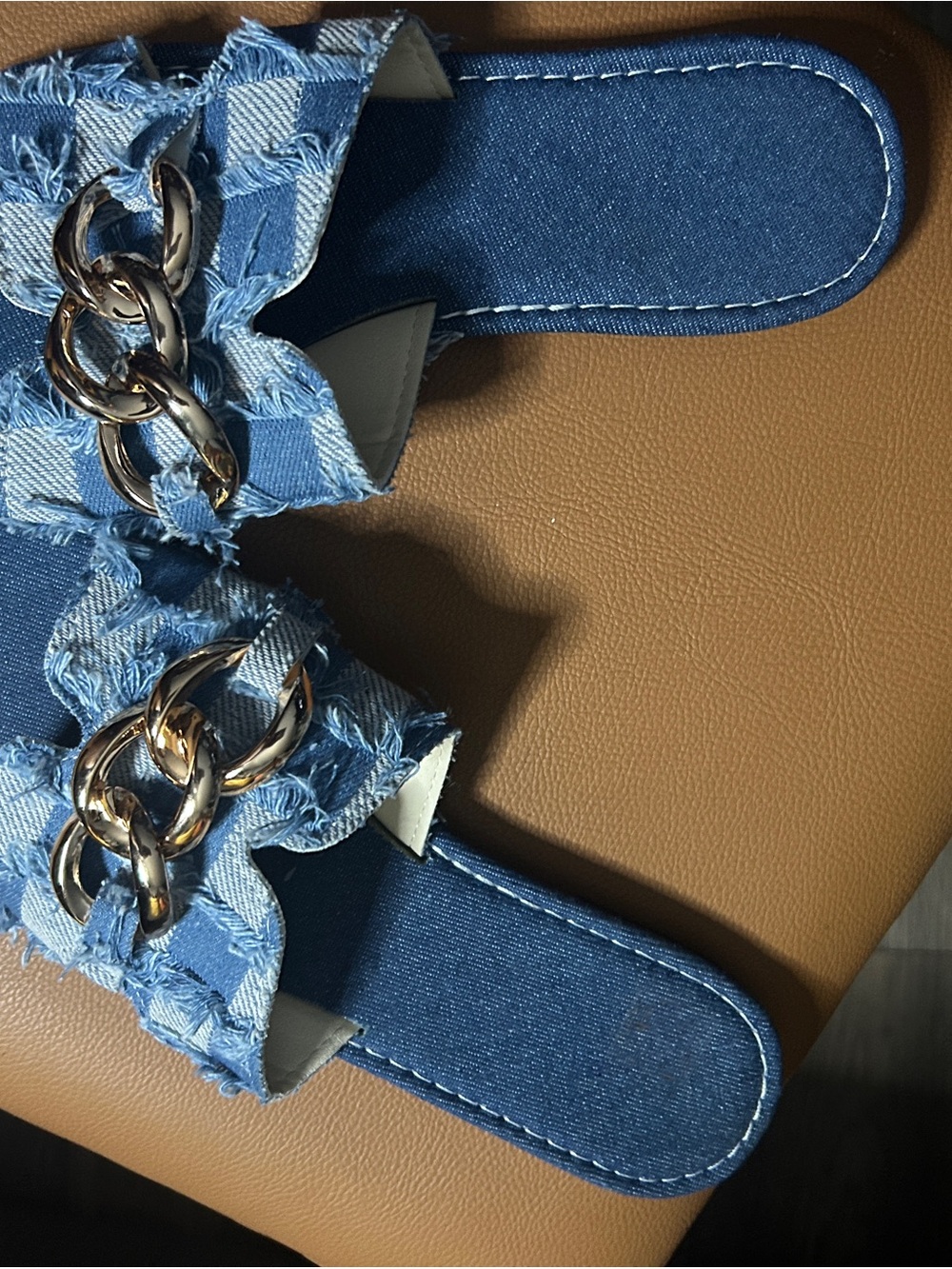 SHEIN Blue Denim Chain Slide Sandals